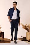 Buy_S&N by Shantnu Nikhil_Blue Terylene Embellished Pintucks Patch Pocket Shirt _at_Aza_Fashions