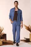 Buy_S&N by Shantnu Nikhil_Blue Rayon Embellished Crest Flap Pocket Shirt _at_Aza_Fashions