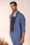 Buy_S&N by Shantnu Nikhil_Blue Rayon Embellished Crest Flap Pocket Shirt _Online_at_Aza_Fashions