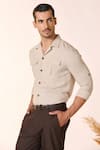 Shop_S&N by Shantnu Nikhil_Beige Rayon Solid Flap Pocket Shirt _Online_at_Aza_Fashions