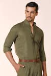 S&N by Shantnu Nikhil_Green Lyocell Solid Mandarin Collar Shirt _Online_at_Aza_Fashions