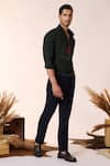 S&N by Shantnu Nikhil_Green Pique Knit Embellished Faux Leather Crest Shirt _at_Aza_Fashions