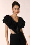 S&N by Shantnu Nikhil_Black Poly Jersey Placement Embellishments Gold Frilled Bodice Cut Out Gown _Online_at_Aza_Fashions