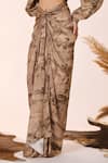 Shop_S&N by Shantnu Nikhil_Beige Silk Twill Print Safari Draped Skirt _Online_at_Aza_Fashions