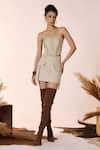 Buy_S&N by Shantnu Nikhil_Beige Rayon Twill Plain Mini Skirt _at_Aza_Fashions