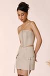 Buy_S&N by Shantnu Nikhil_Beige Rayon Twill Plain Mini Skirt _Online_at_Aza_Fashions