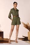 Buy_S&N by Shantnu Nikhil_Green Tencel Plain High Waisted Shorts _at_Aza_Fashions