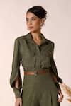 S&N by Shantnu Nikhil_Green Tencel Plain High Waisted Shorts _Online_at_Aza_Fashions