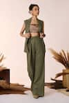 Buy_S&N by Shantnu Nikhil_Green Lyocell Plain High Waisted Trouser _at_Aza_Fashions