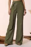 S&N by Shantnu Nikhil_Green Lyocell Plain High Waisted Trouser _Online_at_Aza_Fashions