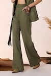 Buy_S&N by Shantnu Nikhil_Green Lyocell Plain High Waisted Trouser _Online_at_Aza_Fashions