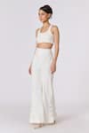 Buy_S&N by Shantnu Nikhil_Off White Denim Placement Embellishments Gold Buttons Flared Trouser _at_Aza_Fashions