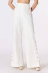 S&N by Shantnu Nikhil_Off White Denim Placement Embellishments Gold Buttons Flared Trouser _Online_at_Aza_Fashions