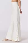 Buy_S&N by Shantnu Nikhil_Off White Denim Placement Embellishments Gold Buttons Flared Trouser _Online_at_Aza_Fashions