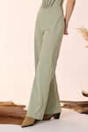 Buy_S&N by Shantnu Nikhil_Green Tencel Placement Embellishments Gold Motifs Flared Plain Trouser _Online_at_Aza_Fashions