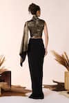 Shop_S&N by Shantnu Nikhil_Black Sandwash Foil Placement Embellishments Gold Metallic Finish Draped Top _at_Aza_Fashions