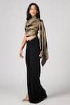 Buy_S&N by Shantnu Nikhil_Black Sandwash Foil Placement Embellishments Gold Metallic Finish Draped Top 