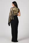 Shop_S&N by Shantnu Nikhil_Black Sandwash Foil Placement Embellishments Gold Metallic Finish Draped Top 