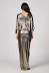 Shop_S&N by Shantnu Nikhil_Grey Pewter Lurex Plain V Neck Metallic Cropped Top _at_Aza_Fashions