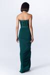 Shop_S&N by Shantnu Nikhil_Green Poly Jersey Embellished Faux Leather Scoop Neck Corset Bodice Draped Gown _at_Aza_Fashions