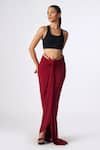 Buy_S&N by Shantnu Nikhil_Red Poly Jersey Plain Draped Asymmetric Skirt _at_Aza_Fashions