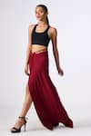 Shop_S&N by Shantnu Nikhil_Red Poly Jersey Plain Draped Asymmetric Skirt _at_Aza_Fashions