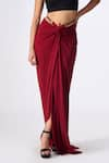 Buy_S&N by Shantnu Nikhil_Red Poly Jersey Plain Draped Asymmetric Skirt _Online_at_Aza_Fashions