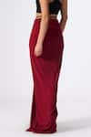 Shop_S&N by Shantnu Nikhil_Red Poly Jersey Plain Draped Asymmetric Skirt _Online_at_Aza_Fashions