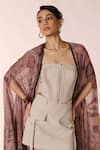 Buy_S&N by Shantnu Nikhil_Beige Chiffon Print Safari Open Neck Cape _Online_at_Aza_Fashions