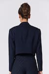 Shop_S&N by Shantnu Nikhil_Blue Poly Blend Embroidery Cricket Club Crest Lapel Collar Crop Jacket _at_Aza_Fashions