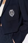 Buy_S&N by Shantnu Nikhil_Blue Poly Blend Embroidery Cricket Club Crest Lapel Collar Crop Jacket _Online_at_Aza_Fashions