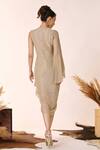 Shop_S&N by Shantnu Nikhil_Gold Lurex Embroidery V Neck Crest Draped Dress _at_Aza_Fashions