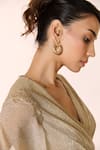 S&N by Shantnu Nikhil_Gold Lurex Embroidery V Neck Crest Draped Dress _Online_at_Aza_Fashions