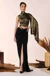 Buy_S&N by Shantnu Nikhil_Black Sandwash Foil High Neck One Shoulder Draped Crop Top _at_Aza_Fashions