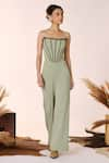 S&N by Shantnu Nikhil_Green Twill Off Shoulder Neck Structured Corset Top _Online_at_Aza_Fashions