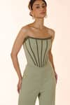 Shop_S&N by Shantnu Nikhil_Green Twill Off Shoulder Neck Structured Corset Top _Online_at_Aza_Fashions