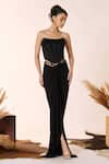 Buy_S&N by Shantnu Nikhil_Black Poly Blend Off Shoulder Metal Stud Embellished Spunky Pleated Corset Top _at_Aza_Fashions