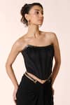 Buy_S&N by Shantnu Nikhil_Black Poly Blend Off Shoulder Metal Stud Embellished Spunky Pleated Corset Top _Online_at_Aza_Fashions