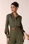 Buy_S&N by Shantnu Nikhil_Green Lyocell Collar Neck Front Patch Pocket Cuff Sleeves Shirt _at_Aza_Fashions