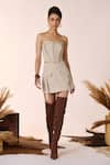 Buy_S&N by Shantnu Nikhil_Beige Rayon Off Shoulder Neck Rivet Embellished Corset Top _at_Aza_Fashions