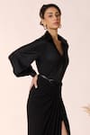 Buy_S&N by Shantnu Nikhil_Black Panther Crepe Collar Neck Bishop Sleeves Shirt _Online_at_Aza_Fashions