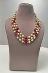 Buy_Hilo Design_Off White Pearls, Ruby Nieve Necklace_at_Aza_Fashions