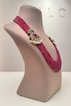 Shop_Hilo Design_Off White Bead Rojo Stone Embellished Necklace _at_Aza_Fashions