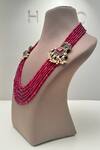 Hilo Design_Off White Bead Rojo Stone Embellished Necklace _Online_at_Aza_Fashions