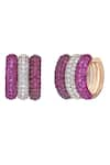 Shop_KAJ Fine Jewellery_Sapphire 18kt Yellow Gold Trio And Ruby Mini Hoops_at_Aza_Fashions