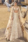 Buy_Seema Gujral_Rose Gold Net Embroidery Crystal Sweetheart Metallic Floral Bridal Lehenga Set_at_Aza_Fashions