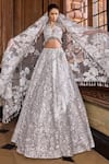 Buy_Seema Gujral_Silver Net Crystals, Sequins, Embroidery Metallic Flower Bridal Lehenga Set_at_Aza_Fashions