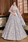 Buy_Seema Gujral_Silver Net Crystals, Sequins, Embroidery Metallic Flower Bridal Lehenga Set_Online_at_Aza_Fashions