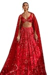 Buy_Seema Gujral_Red Net Embroidery Thread Plunge V Neck Sequin Bridal Lehenga Set_Online_at_Aza_Fashions