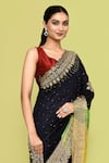 Shop_Nazaakat by Samara Singh_Blue Handloom Cotton Silk Embroidered Saree With Unstitched Blouse Piece_Online_at_Aza_Fashions